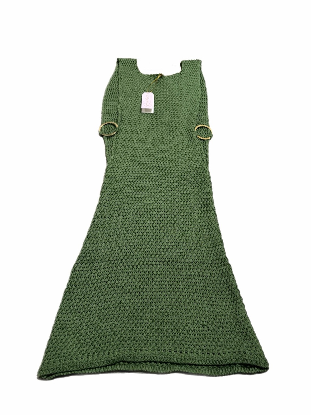 NWT Y2K does 70s Vintage Crochet O-Ring Sides Festival Dress (Green) Size M/L
